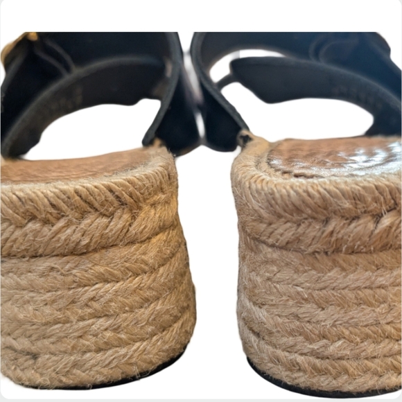 J.Crew Black Leather Two Strap Espadrille Sandals Size 5 - Made in Spain - Picture 11 of 12